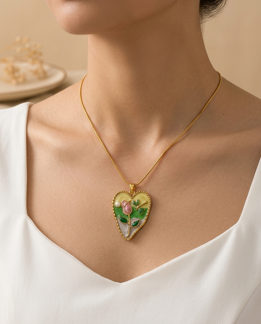 Enamel Garden Heart Tulip Necklace