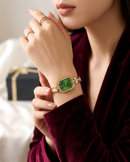 Green Dial Crystal Gold Wrist Watch